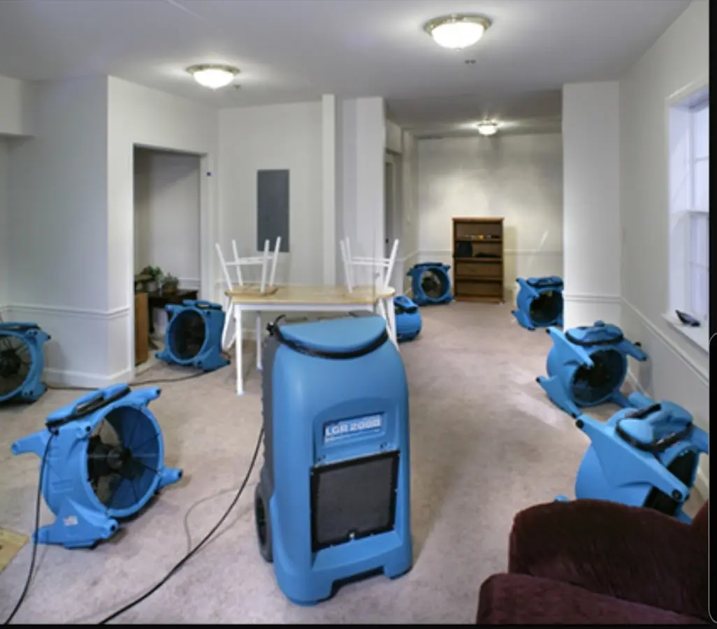 Air movers and dehumidifier setup for Water Extraction & Removal in Minooka